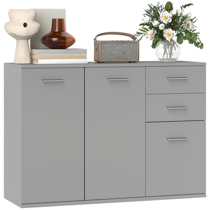 Bufet Modern cu 3 Dulapuri și 2 Sertare, din Lemn, 106x35x76 cm, Gri Deschis