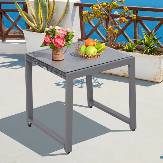 masuta exterior, blat sticla, 50x50x50cm, gri