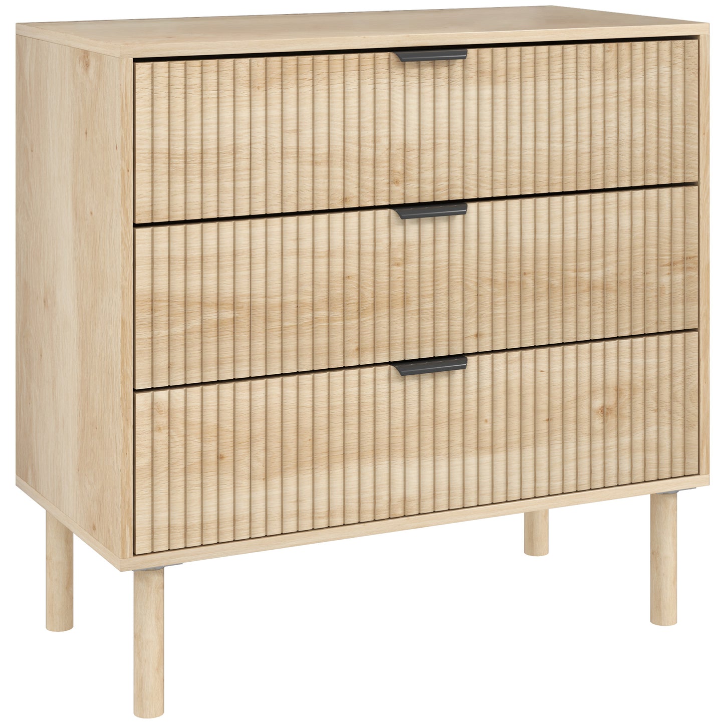 Comodă  cu 3 Sertare din Lemn pentru Dormitor și Hol, Stil Nordic, 80x40x77.5 cm, Stejar