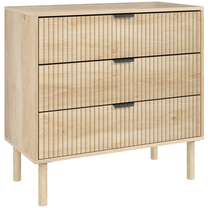 Comodă  cu 3 Sertare din Lemn pentru Dormitor și Hol, Stil Nordic, 80x40x77.5 cm, Stejar