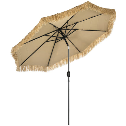 Umbrela pentru gradina cu paie, umbrela rotunda stil Hawai cu manivela, Ø265x250cm, kaki