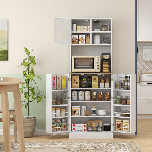 Dulap de Bucătărie pentru Cuptor cu Microunde cu Rafturi Deschise și Dulap cu Suport pentru Condimente, 60x35x169 cm, Alb