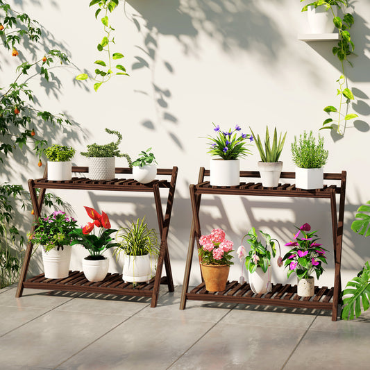 Set de 2 Suporturi pentru Plante cu 2 Niveluri, 73x36x64 cm, Maro