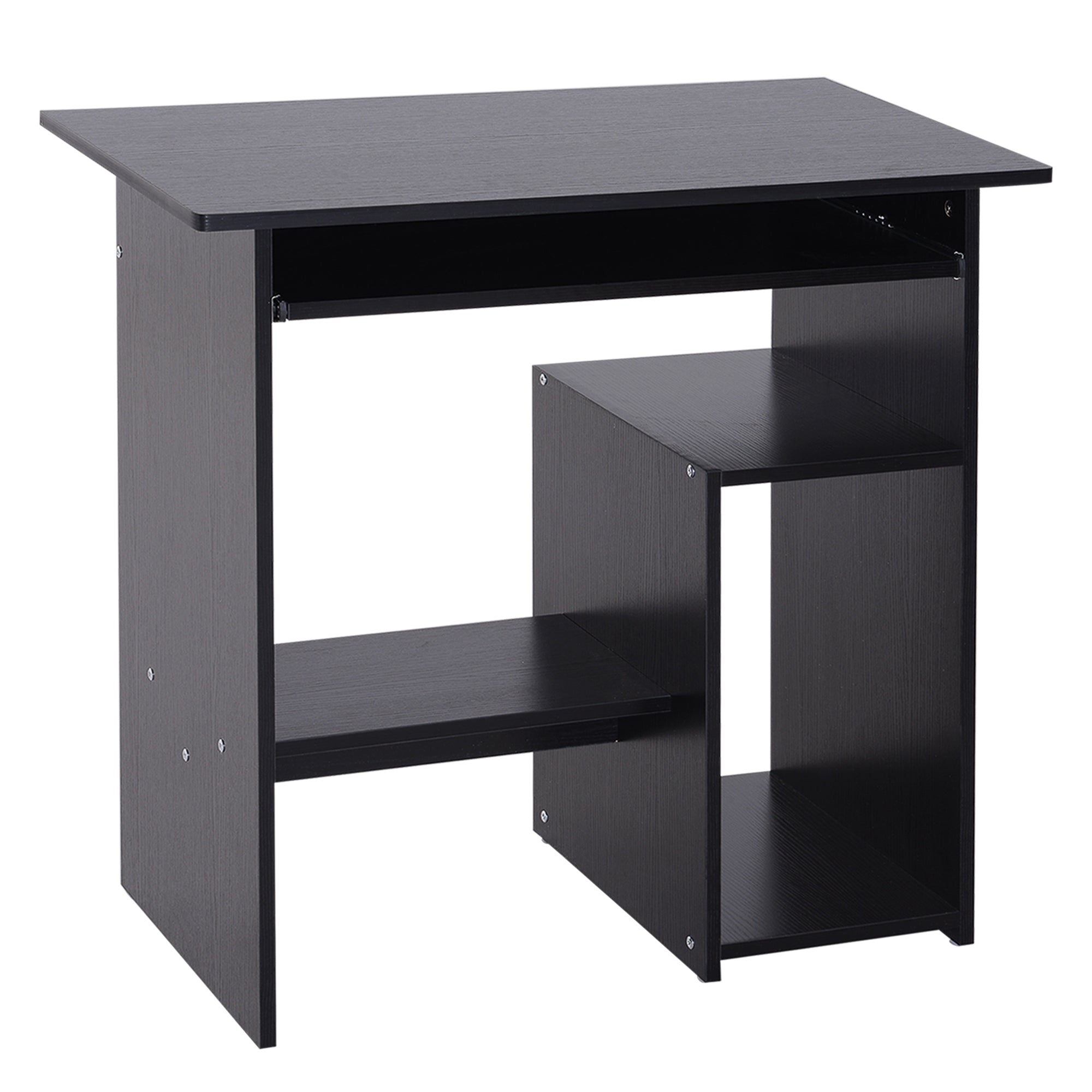 Birou PC Modern din Lemn cu Raft pentru Unitatea Centrală și Spațiu pentru Tastatură Glisantă, 80x45x75 cm, Negru