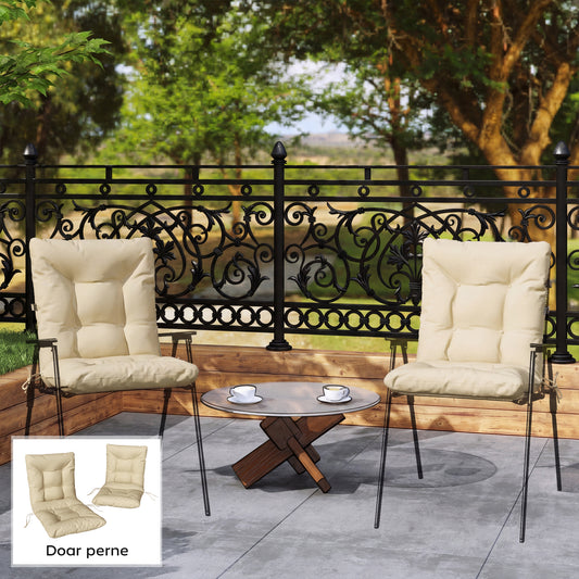 Set 2 Perne pentru Scaune de Exterior cu Curele de Fixare, din Poliester și Bumbac, 120x50x8 cm, Bej