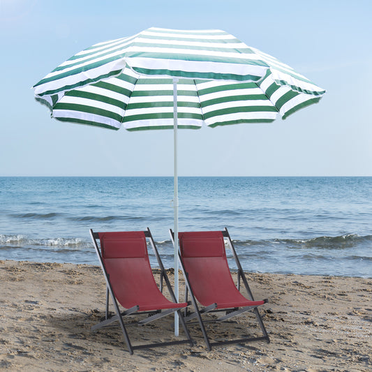 Umbrelă de Plajă cu Acoperiș Înclinabil la 45°, Ø1.8x2 m, Verde și Alb