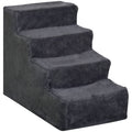 Scară Portabilă pentru Câini cu 4 Trepte, din Material de Catifea Detașabil și Lemn, 60x35x44 cm, Gri Închis