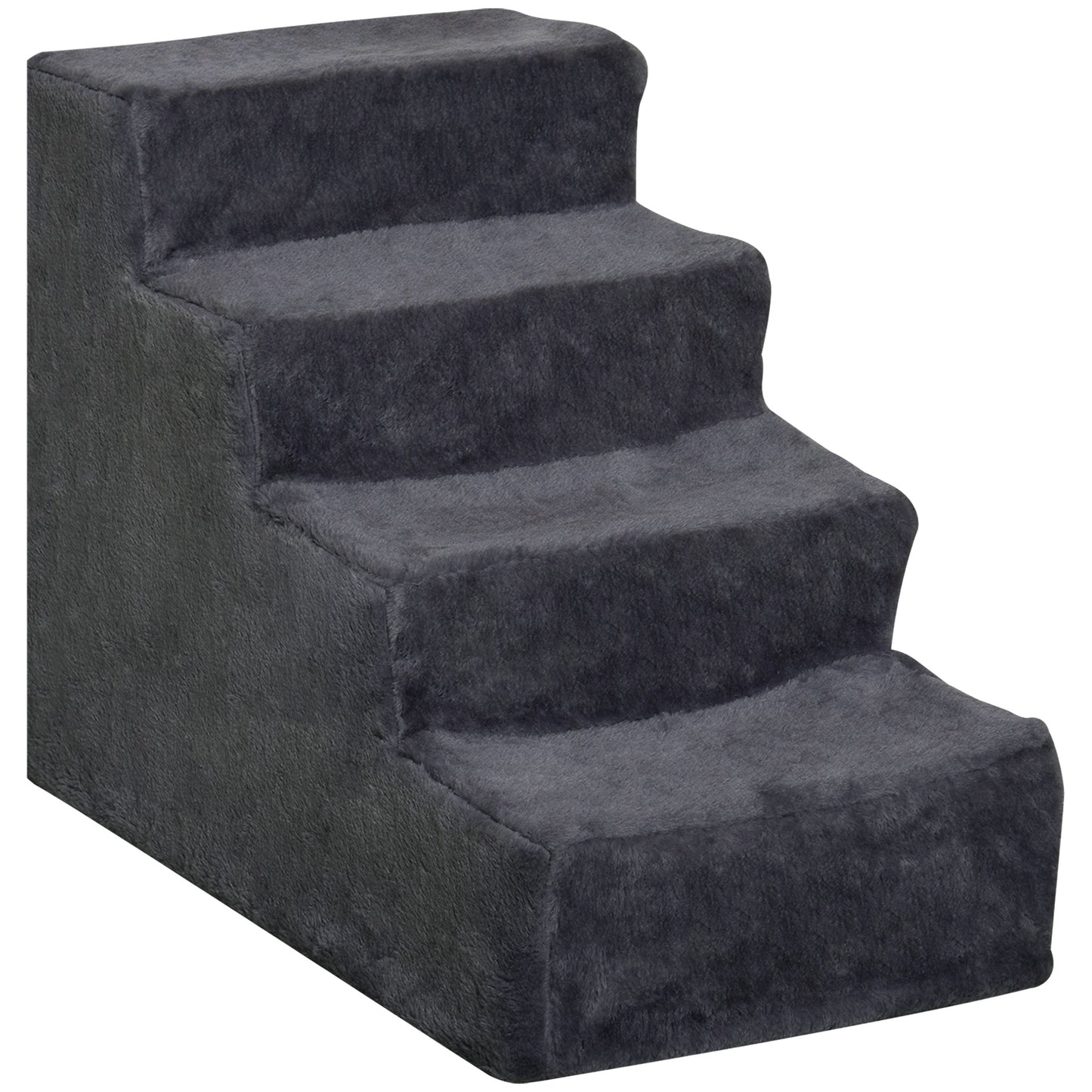 Scară Portabilă pentru Câini cu 4 Trepte, din Material de Catifea Detașabil și Lemn, 60x35x44 cm, Gri Închis