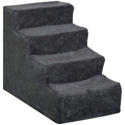 Scară Portabilă pentru Câini cu 4 Trepte, din Material de Catifea Detașabil și Lemn, 60x35x44 cm, Gri Închis