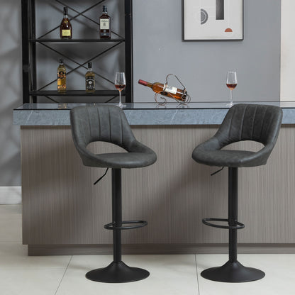 Set 2 Scaune de bar cu Inaltime reglabila si Suport pentru picioare, din PIele sintetica
