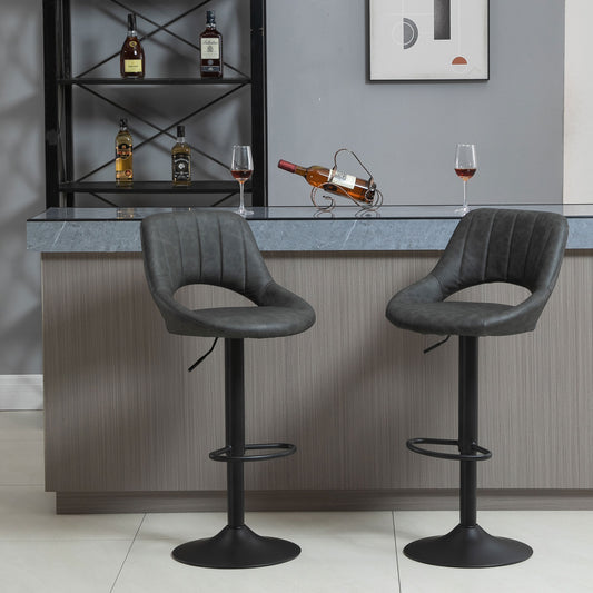 Set 2 Scaune de bar cu Inaltime reglabila si Suport pentru picioare, din PIele sintetica