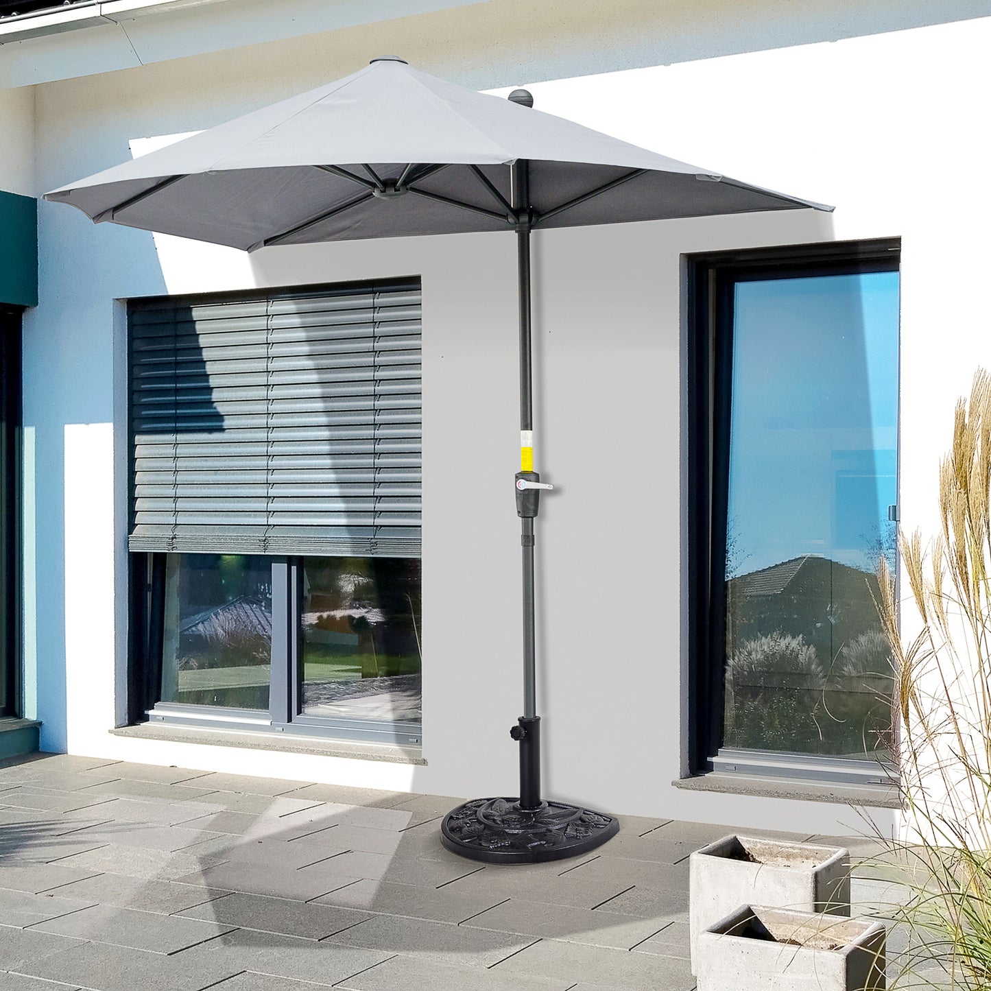 Bază  pentru Umbrelă Semicirculară de Ø3.8 și Ø4.8 mm din Rășină cu Manivelă, 50x31x32 cm, Negru
