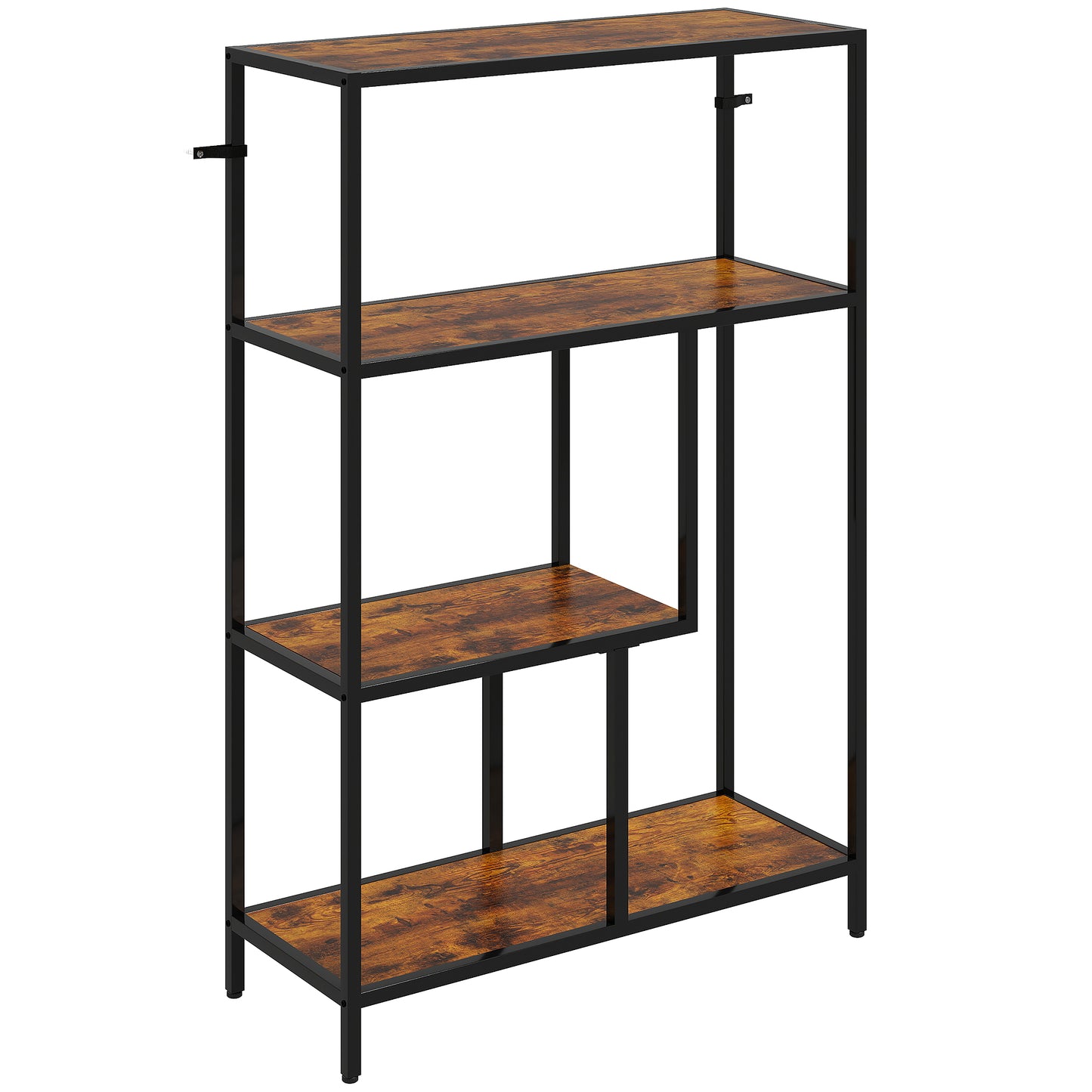 Bibliotecă cu 4 Rafturi Stil Industrial din Lemn și Metal, 77x30x116 cm, Maro Rustic