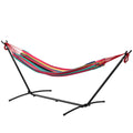Hamac cu Suport 310x117cm pentru Camping cu Înălțime Reglabilă și Geantă de Transport, Capacitate 120 kg, Dungi Portocaliu și Roșu