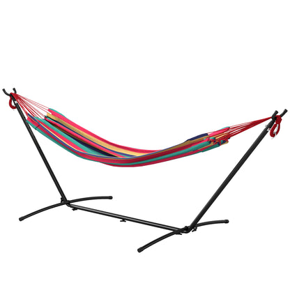 Hamac cu Suport 310x117cm pentru Camping cu Înălțime Reglabilă și Geantă de Transport, Capacitate 120 kg, Dungi Portocaliu și Roșu