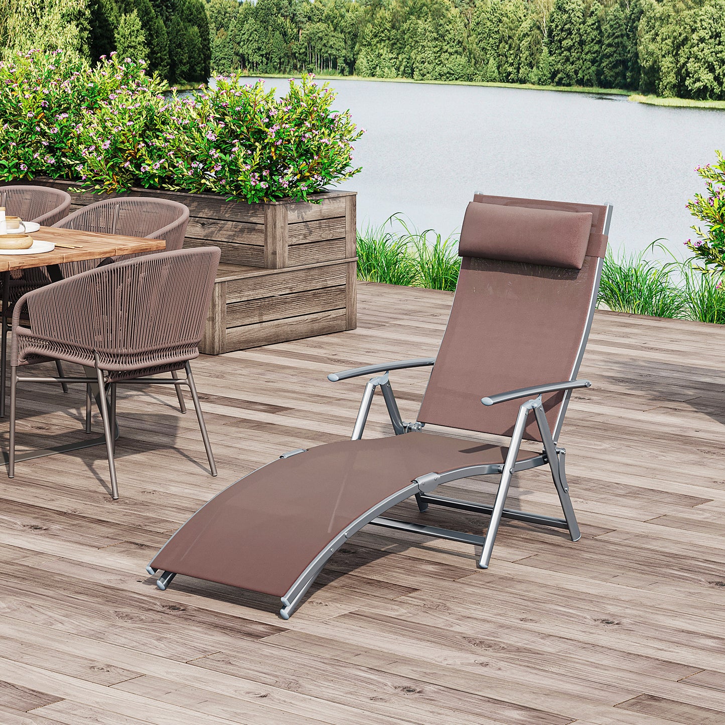 Sezlong Relax Rabatabil Pliabil Schelet in Metal 137x63.5x100.5cm Maro