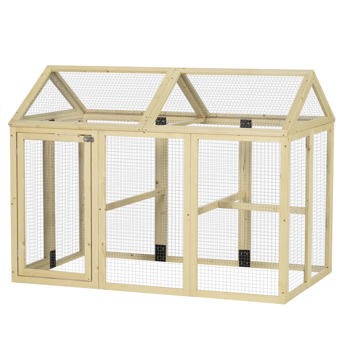 Țarc pentru Găini de Exterior din Lemn, Cușcă pentru Găini cu Uși Multiple și Plasă Metalică, 140x88.5x106 cm, Culoare Lemn