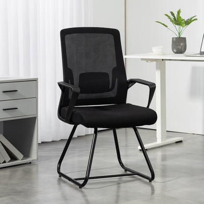 Scaun de birou ergonomic fără roți, cu brațe, pentru sală de așteptare, negru