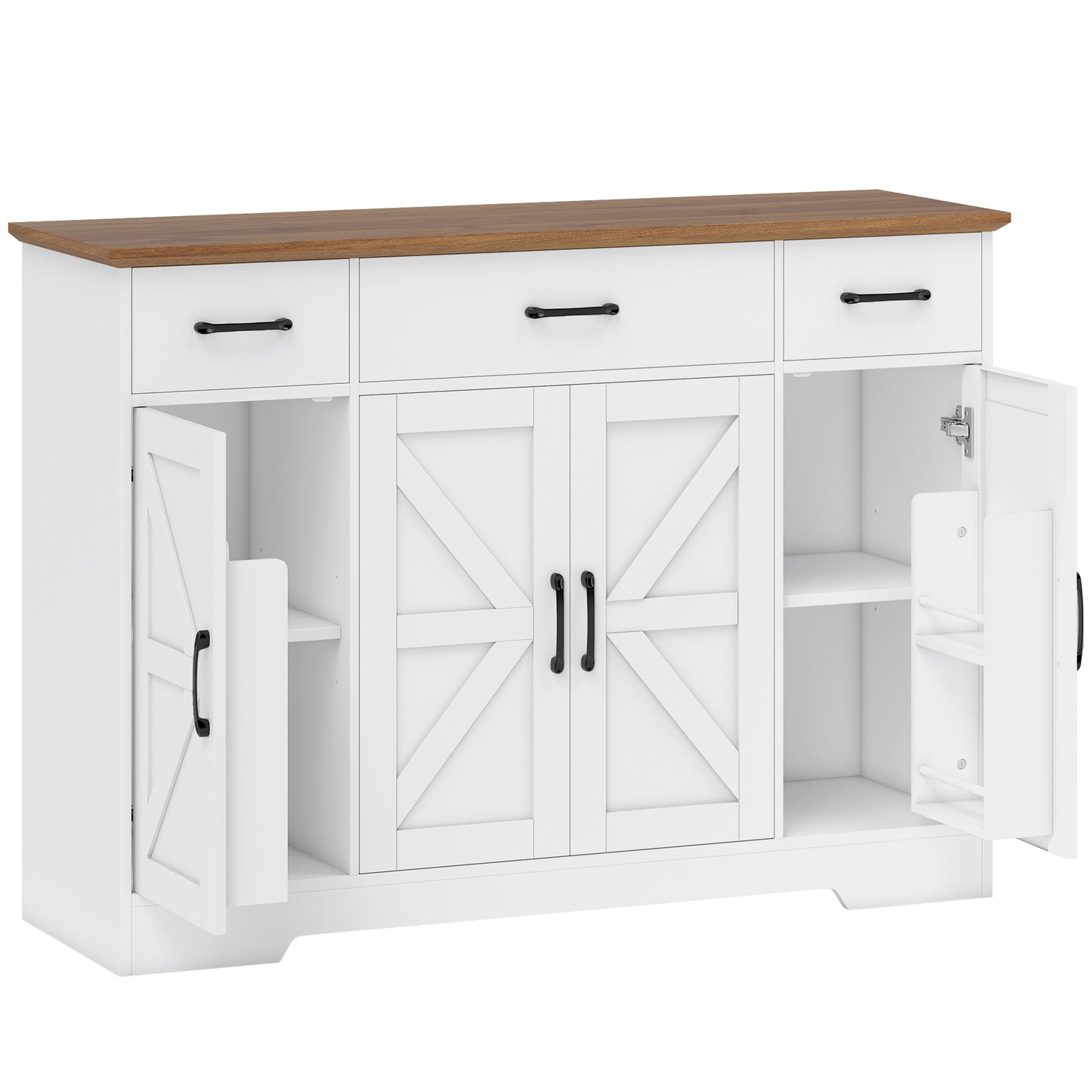 Bufet Bucătărie Rustic, Bufet cu Uși Soft-Close, 3 Sertare, 3 Rafturi Reglabile, Portaspecii, PAL, MDF, Alb