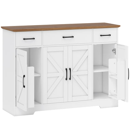 Bufet Bucătărie Rustic, Bufet cu Uși Soft-Close, 3 Sertare, 3 Rafturi Reglabile, Portaspecii, PAL, MDF, Alb