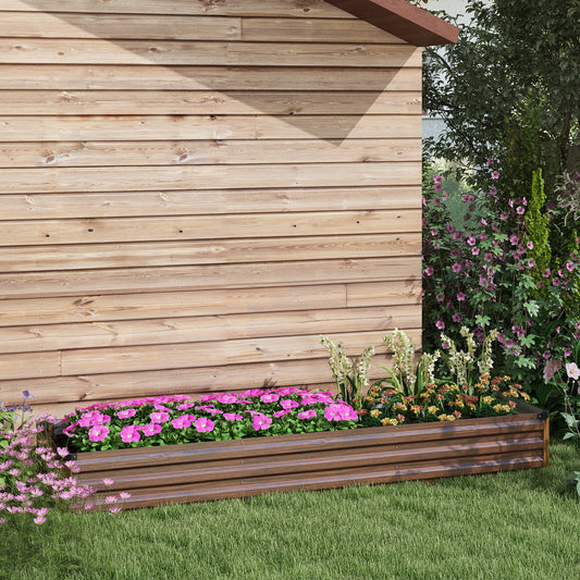 Pat pentru Grădină Înălțat 405L, Jardinieră pentru Balcon din Oțel Galvanizat cu Fund Deschis, pentru Plante, Flori și Legume, 240x60x30 cm, Aspect Lemn Închis