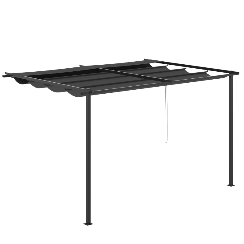 Foisor tip pergola din otel si poliester cu acoperis de protectie culisant, suruburi si carlige incluse, 390x290x220 cm, gri