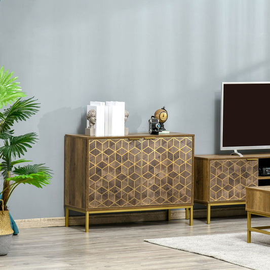 Dulap de decor modern , bufet de depozitare cu 2 usi si picioare din otel auriu, pentru living, sufragerie