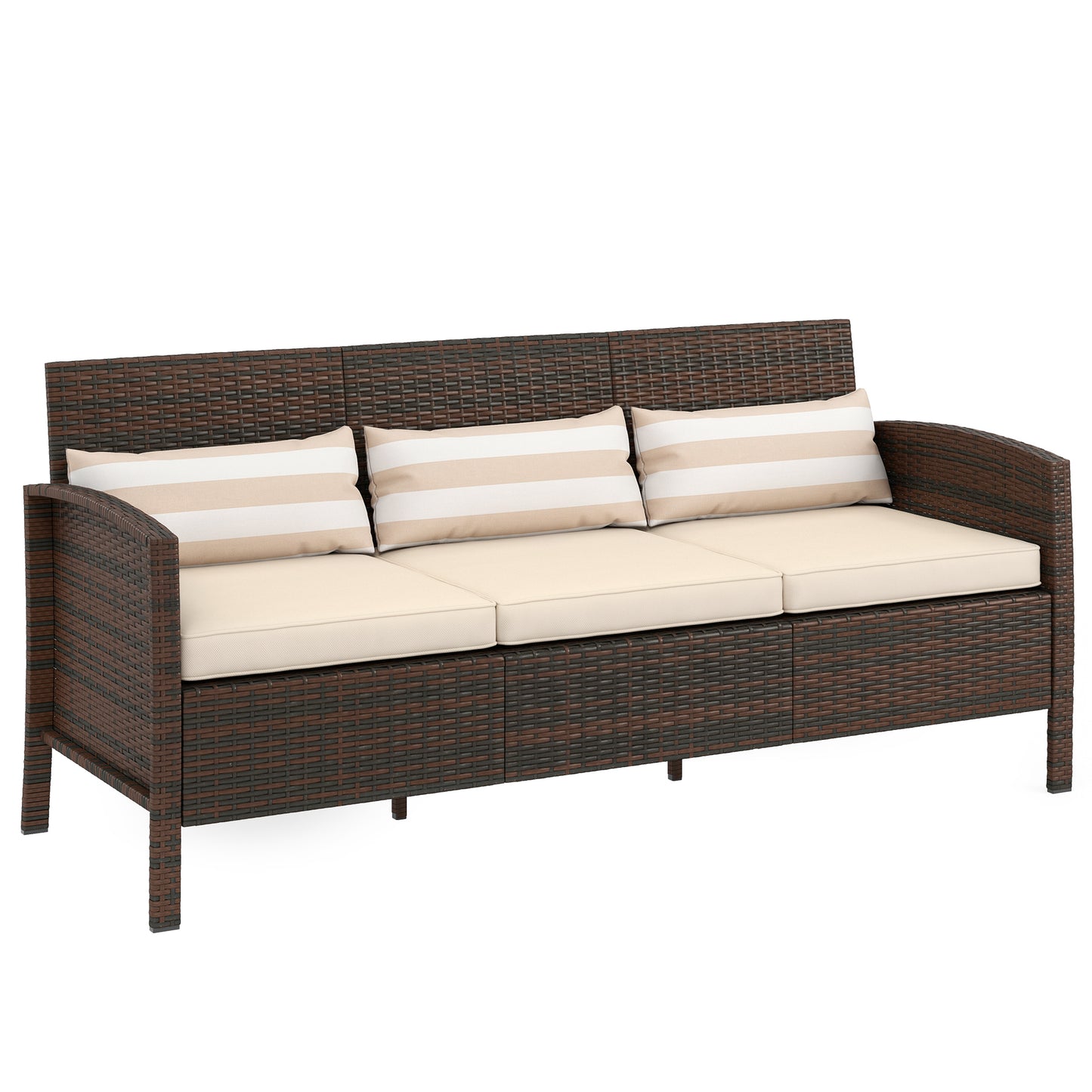 Canapea de exterior cu 3 locuri, din ratan PE, cu perne confortabile și detașabile, 173x68x78 cm, maro