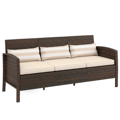 Canapea de exterior cu 3 locuri, din ratan PE, cu perne confortabile și detașabile, 173x68x78 cm, maro
