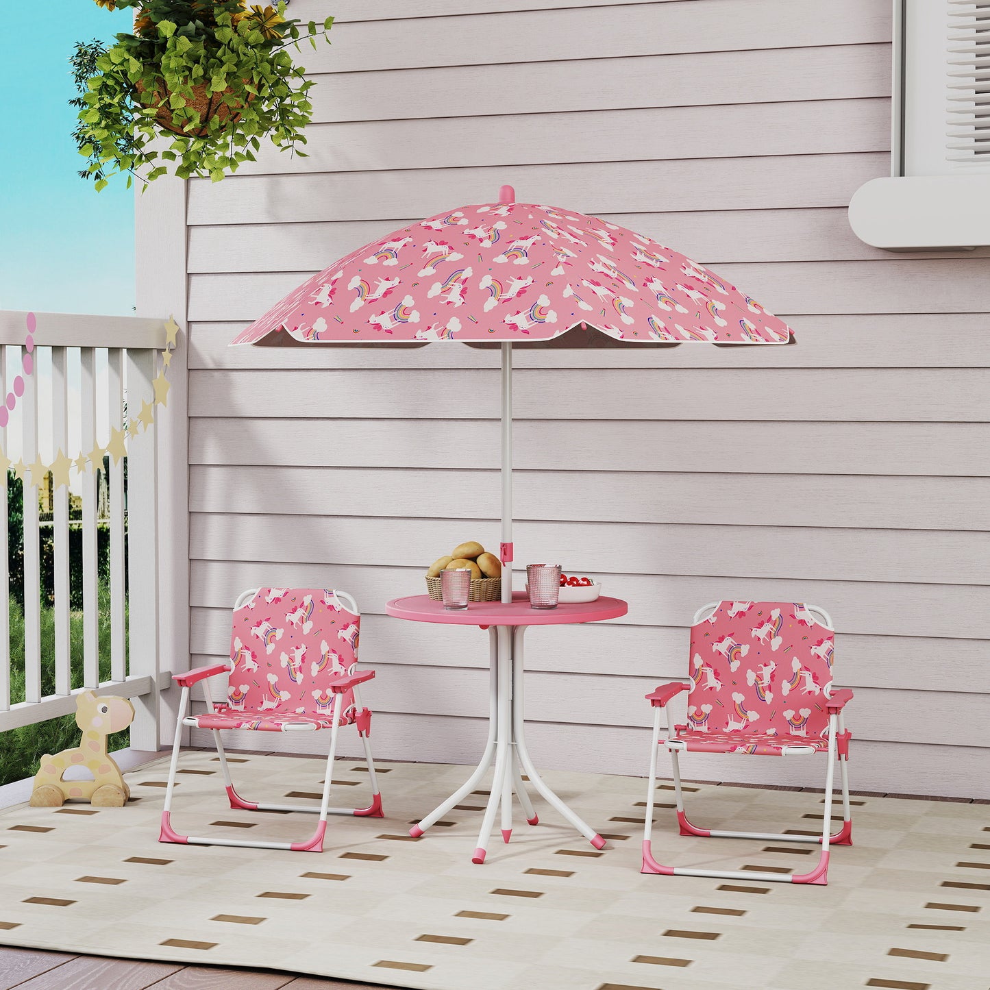 Masă de Picnic pentru Copii Set Masă și Scaune cu Umbrelă Roz