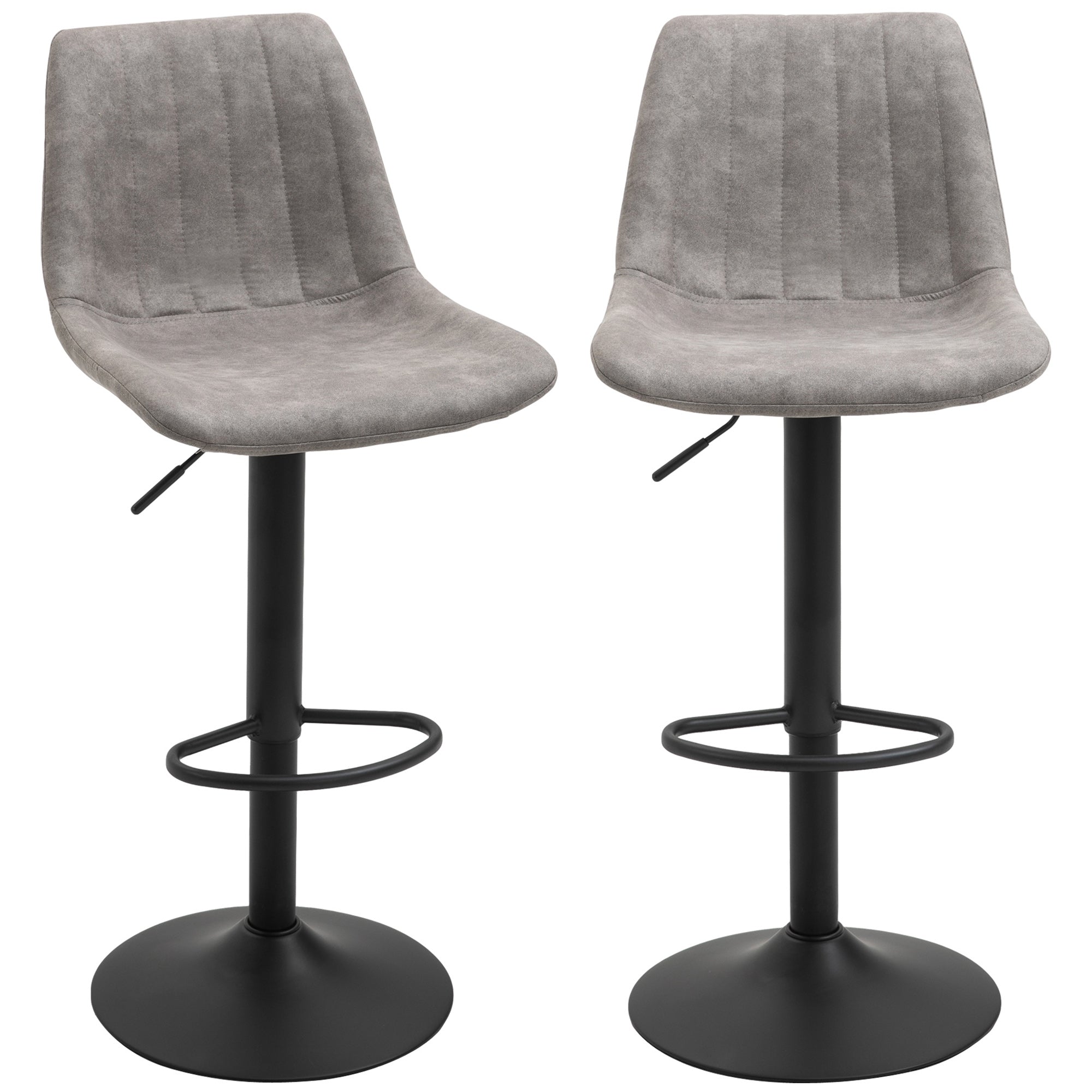 Set de 2 scaune de bar in stil industrial cu spatar din microfibra, suport pentru picioare si inaltime reglabila gri