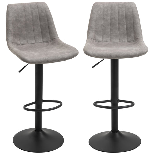 Set de 2 scaune de bar in stil industrial cu spatar din microfibra, suport pentru picioare si inaltime reglabila gri
