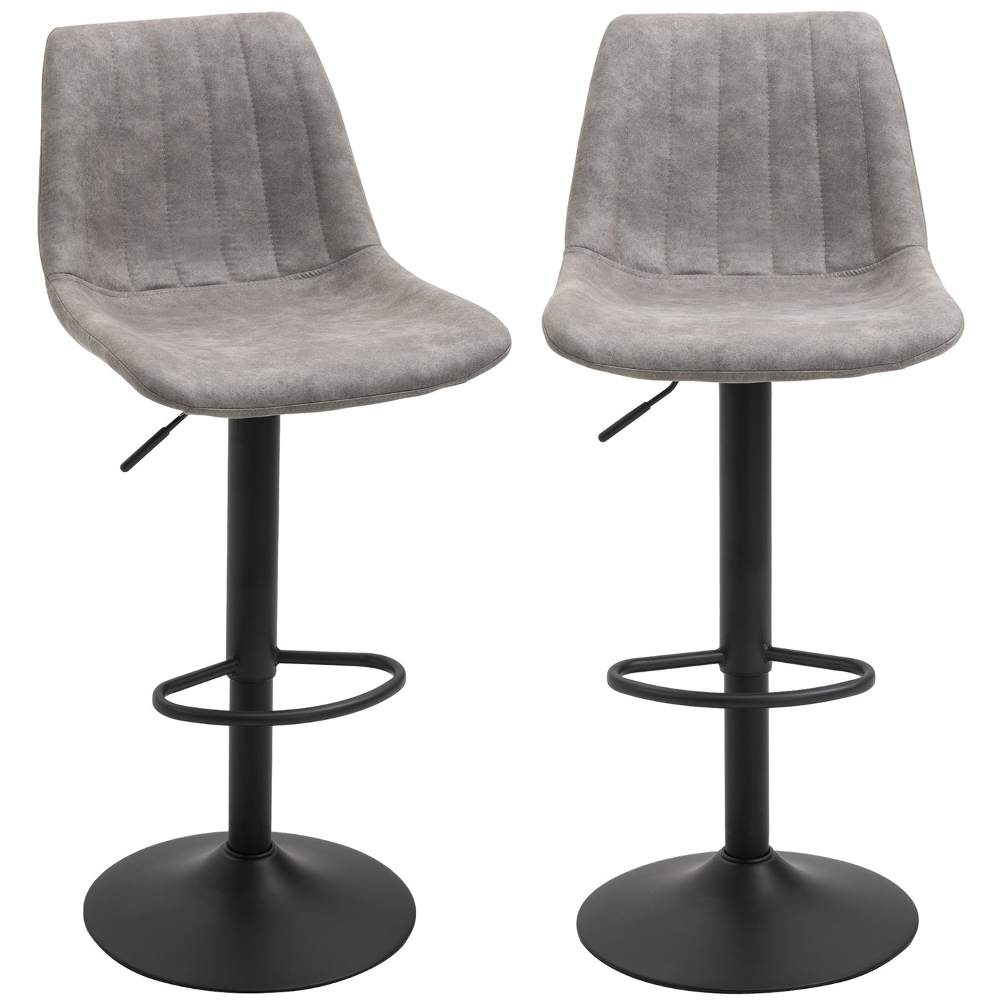 Set de 2 scaune de bar in stil industrial cu spatar din microfibra, suport pentru picioare si inaltime reglabila gri