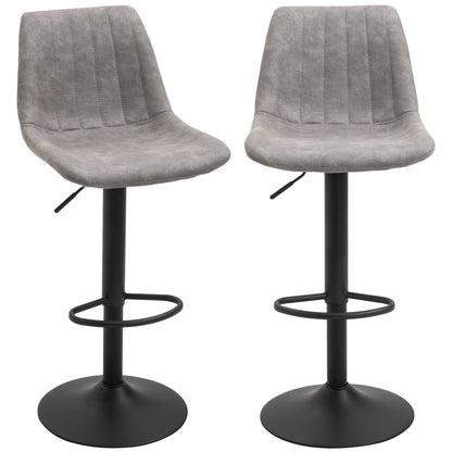 Set de 2 scaune de bar in stil industrial cu spatar din microfibra, suport pentru picioare si inaltime reglabila gri