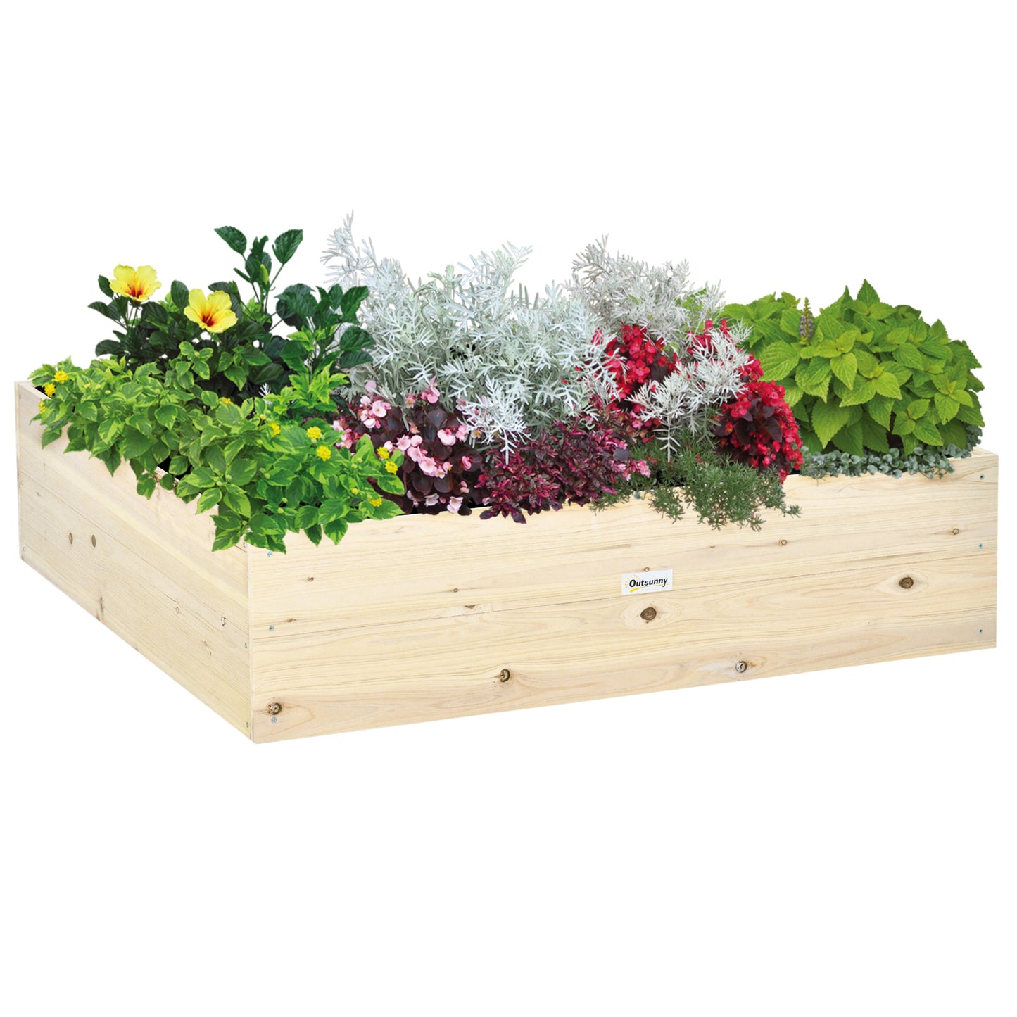 Pat pentru Gradina de Legume inaltat din Lemn, Jardiniera de Gradina pentru Plante si Legume, 117x117x30 cm