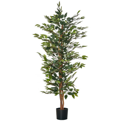 Plantă Ficus Falsă, Plantă Înaltă de 150cm, Plantă Artificială Decorativă pentru Interior și Exterior, Ø17x14.5 cm, Verde
