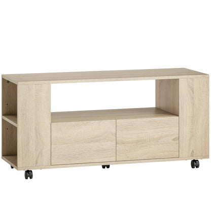 Dulap TV mobil pentru televizoare de până la 42", cu roți pivotante și frână, rafturi ajustabile și sertare, 102x34.5x48.5 cm, lemn