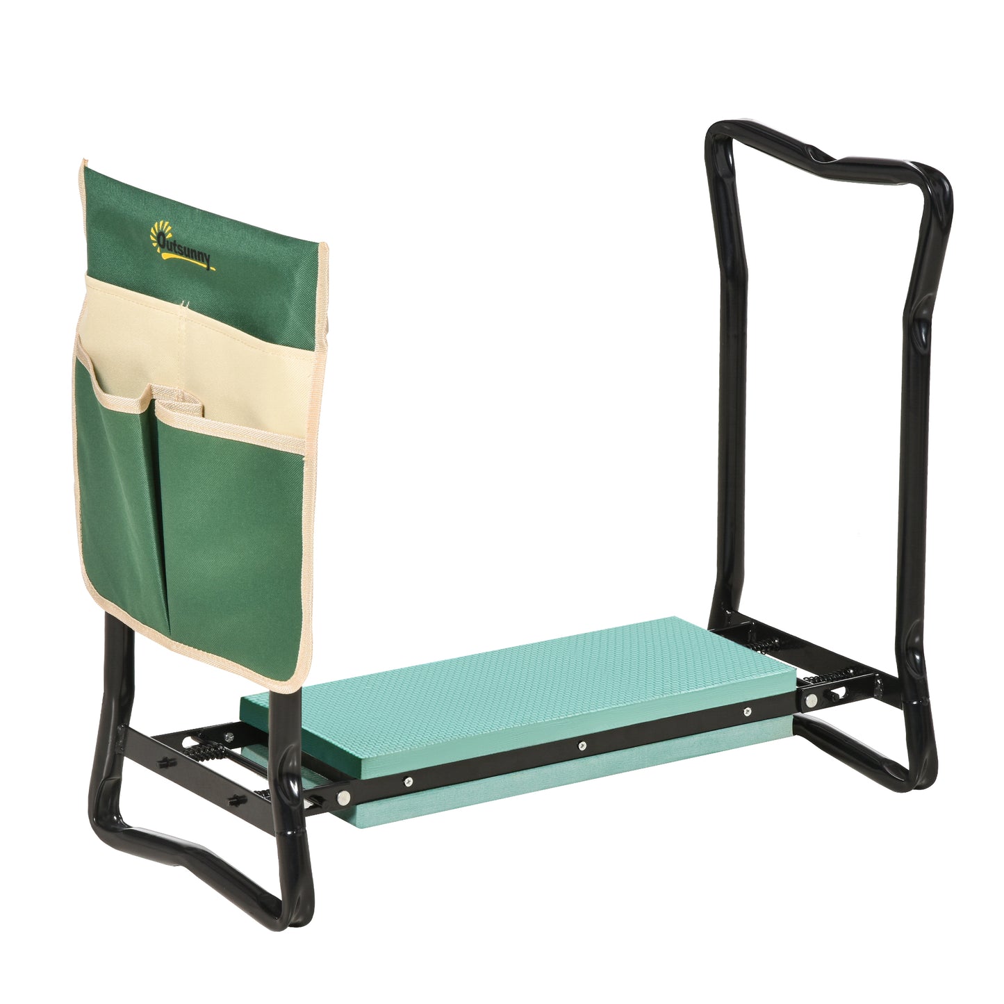 Bancă de grădină 2 în 1 cu protecție pentru genunchi, pernuțe din spumă EVA și geantă pentru depozitare, 58x28x49 cm, Verde