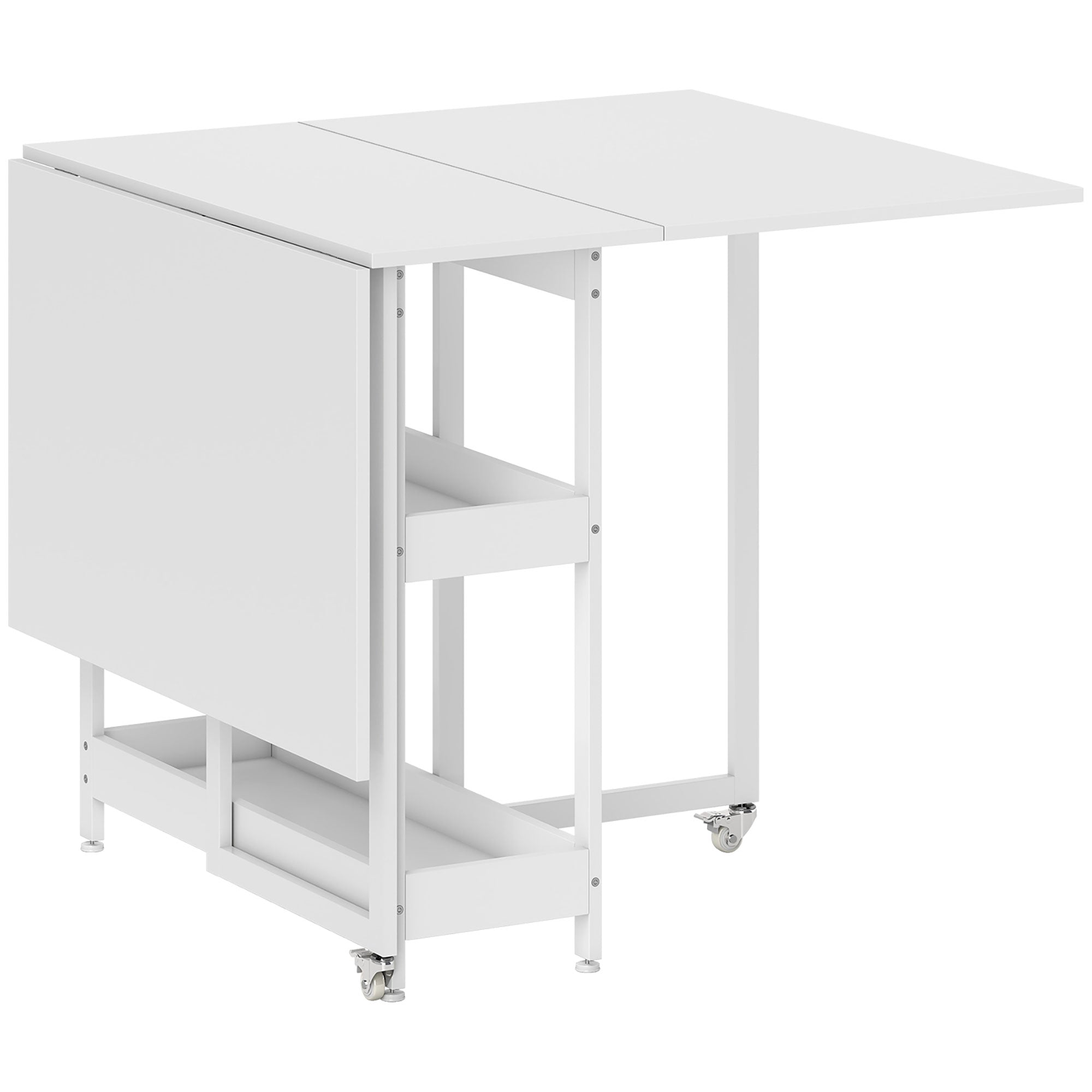 , Masă de Dining Pliabilă, Cu 2 Rafturi Deschise, PAL, Metal, 133.4cm x 80cm x 75cm, Alb