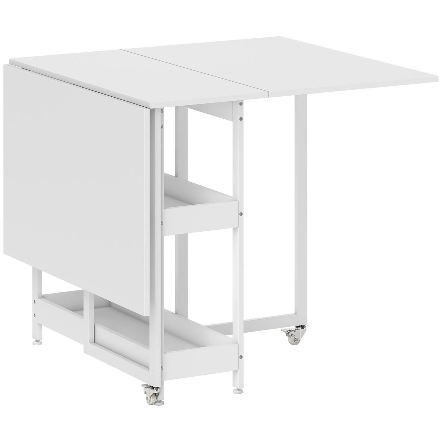 , Masă de Dining Pliabilă, Cu 2 Rafturi Deschise, PAL, Metal, 133.4cm x 80cm x 75cm, Alb