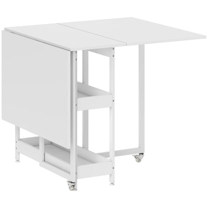 , Masă de Dining Pliabilă, Cu 2 Rafturi Deschise, PAL, Metal, 133.4cm x 80cm x 75cm, Alb