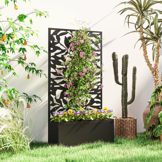 Ghiveci cu spallier pentru plante cățărătoare din oțel, montare pe perete sau pe podea, 61x23x113 cm, negru