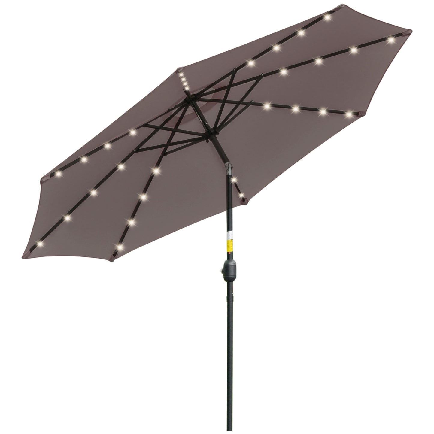 Umbrelă de Grădină Reglabilă Ø265 cm cu 32 Lumini LED Solare și Manivelă, Umbrelă de Exterior cu 8 Bare de Sprijin, din Oțel, Poliester, pentru Terasă, Curte, Balcon, Gri