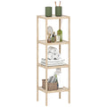Dulap de Baie Modern cu 4 Rafturi Anti-Răsturnare, Dulap de Baie din Bambus și Lemn, 33x31x110 cm, Lemn Natural