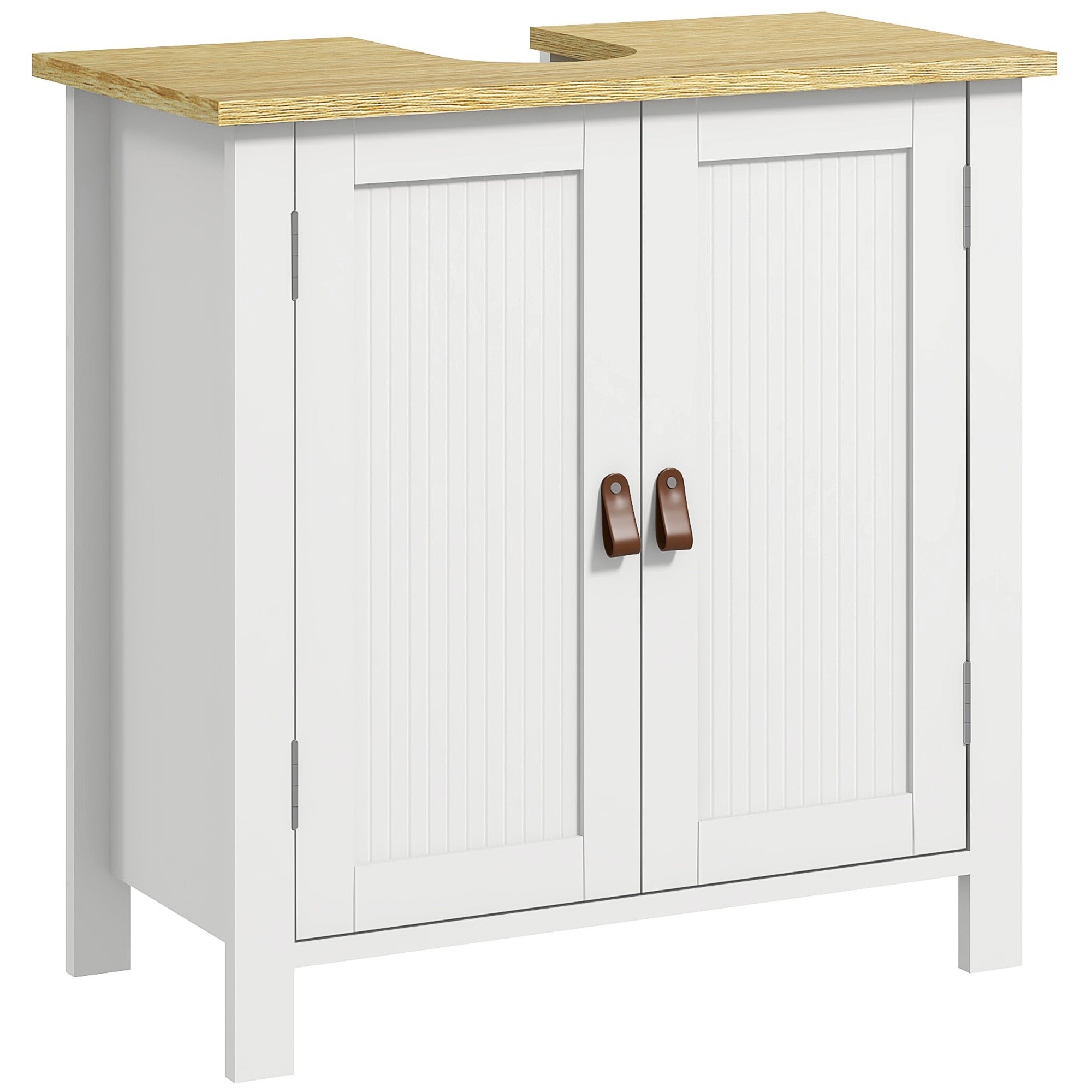 Mobilier sub-lavabo 2 usi raft reglabil 2 etaje interioare manere din PU 60 x 30 x 60 cm alb