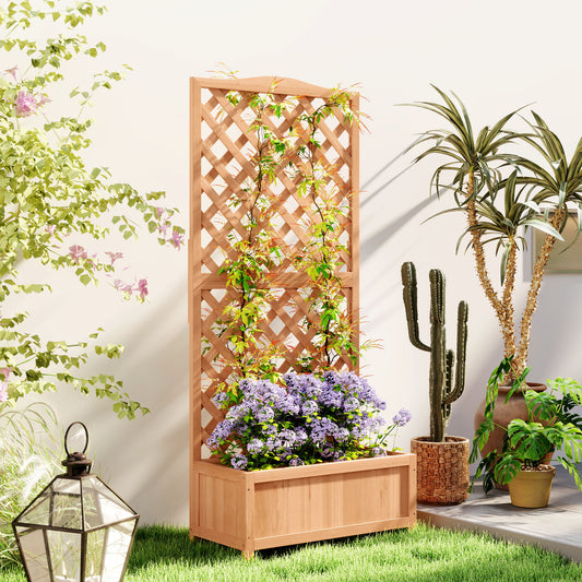 Jardinieră cu Spalier pentru Plante Cățărătoare și Bază Largă, din Lemn de Brad, 76x36x170 cm, Maro