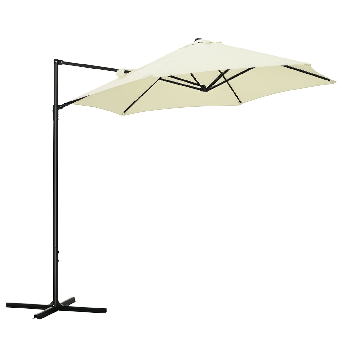 Umbrelă de Grădină cu Rotație la 360°, Braț cu Bază în Cruce și Orificiu de Ventilație, Ø256x245 cm, Bej