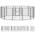 Țarc pentru câini cu 12 panouri modulabile de 80x100 cm, pliabil, cu ușă din oțel și 12 țăruși, gri
