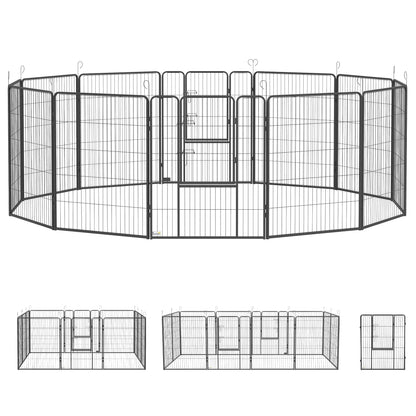 Țarc pentru câini cu 12 panouri modulabile de 80x100 cm, pliabil, cu ușă din oțel și 12 țăruși, gri