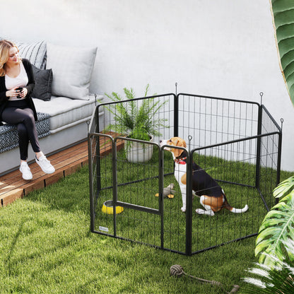 Țarc pentru câini cu 6 panouri modulabile, pliabil, cu ușă din oțel, înălțime 80 cm, gri închis